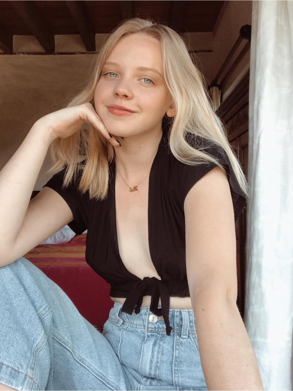 Black Tie-Front Crop Top